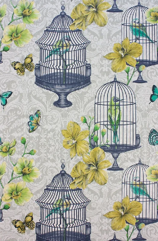 Wallpaper oval vibe-Wallpaper with glossy shine-Orangery Wallpaper in Gray and Lemon from the Belvoir Collection