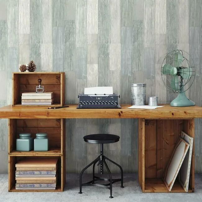 Wallpaper short use-Wallpaper with subtle patterns-Pallet Board Wallpaper in Blue from the Simply Farmhouse Collection