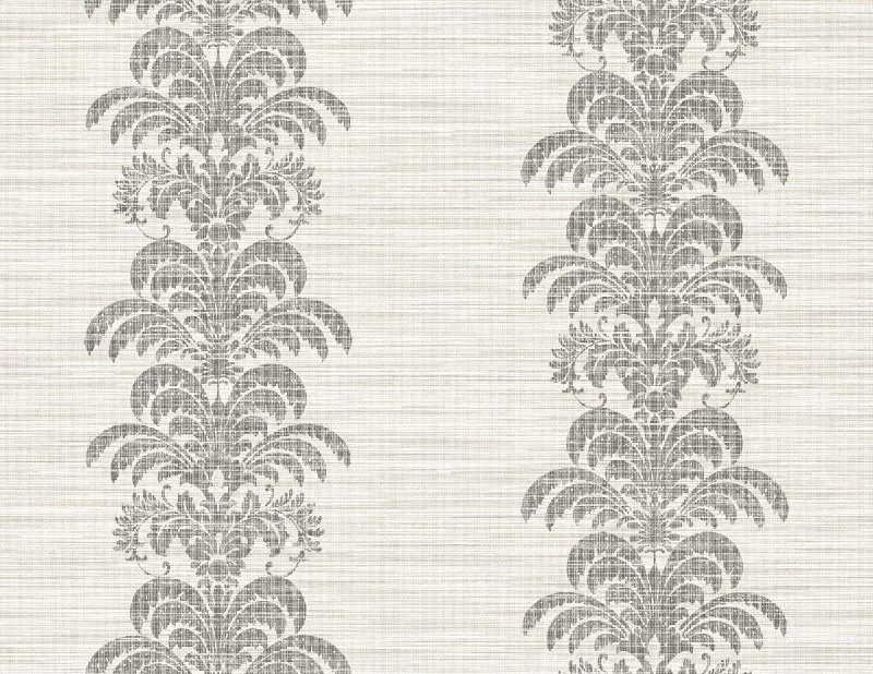 Wallpaper bold layers-Vinyl wallpaper for bedrooms-Palm Frond Stripe Stringcloth Wallpaper in Charcoal and Ivory from the Luxe Retreat Collection