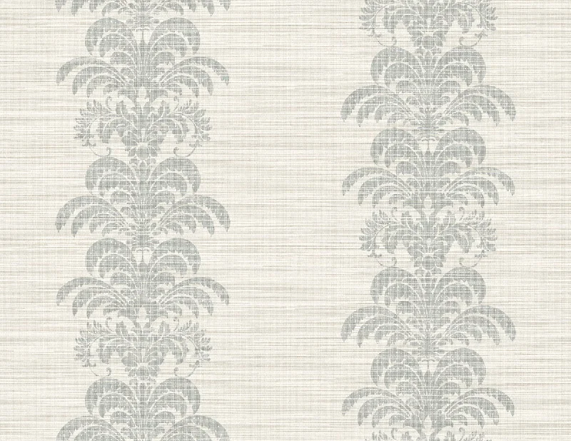 Wallpaper sound dampening-Top wallpaper for modern looks-Palm Frond Stripe Stringcloth Wallpaper in Cove Grey and Alabaster from the Luxe Retreat Collection