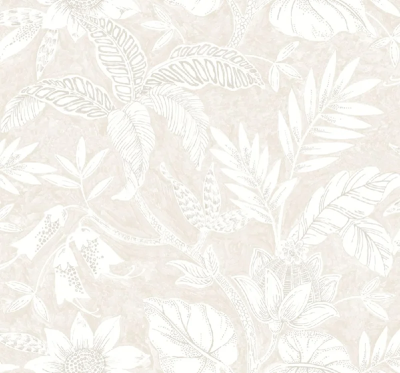 Wallpaper luxe walls-Durable wallpaper for living rooms-Rainforest Leaves Wallpaper in Sand Dune/Brushed Taupe from the Boho Rhapsody Collection