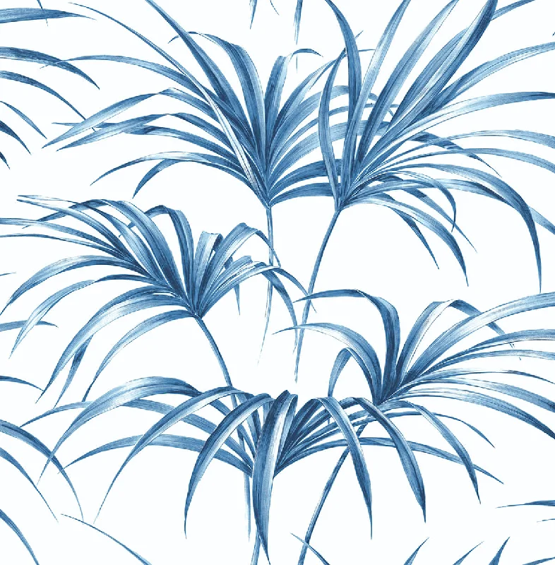 Wallpaper remote office-Best wallpaper for pink tones-Tropical Palm Leaf Peel-and-Stick Wallpaper in Coastal Blue