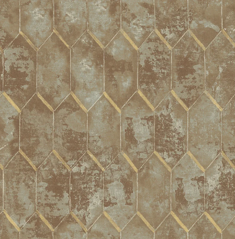 Wallpaper calm style-Peelable wallpaper for renters-Whitney Wallpaper in Brown and Gold from the Metalworks Collection