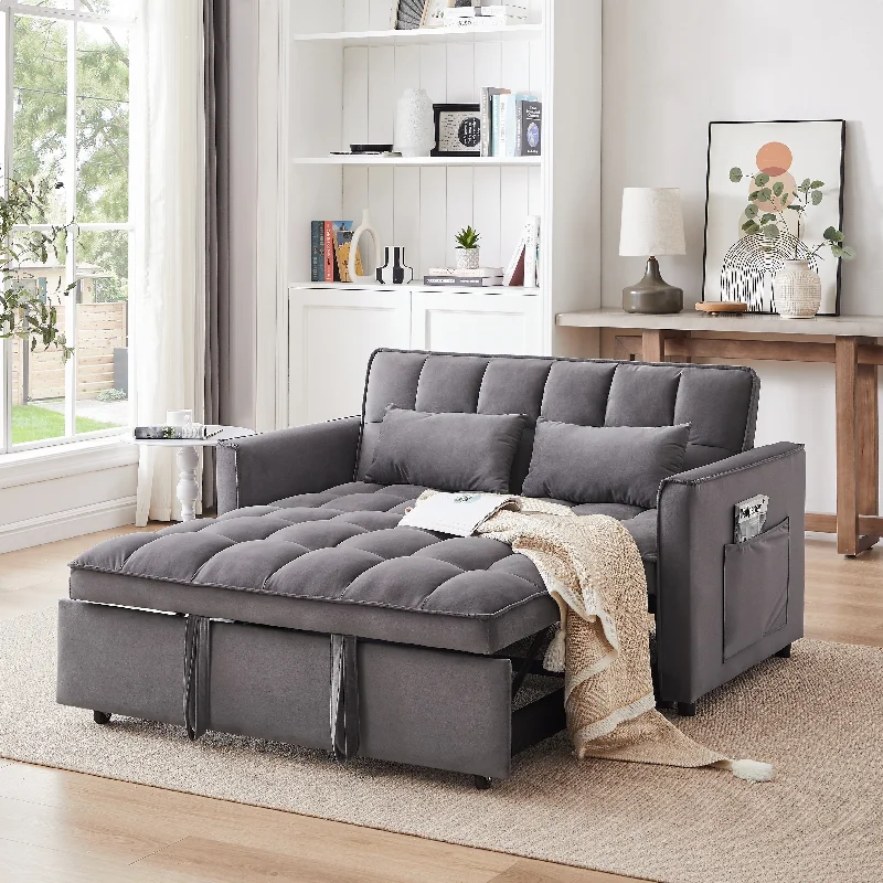 Silk bed toppers-55.1" Convertible Loveseat Sofa Bed with Adjustable Back and Storage Bag