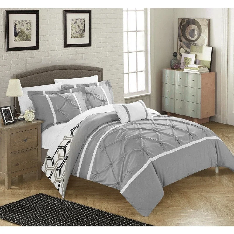 Boho bedroom styling tips-Chic Home 8-Piece Avee Bed-In-A-Bag Grey Comforter 8 Piece Set