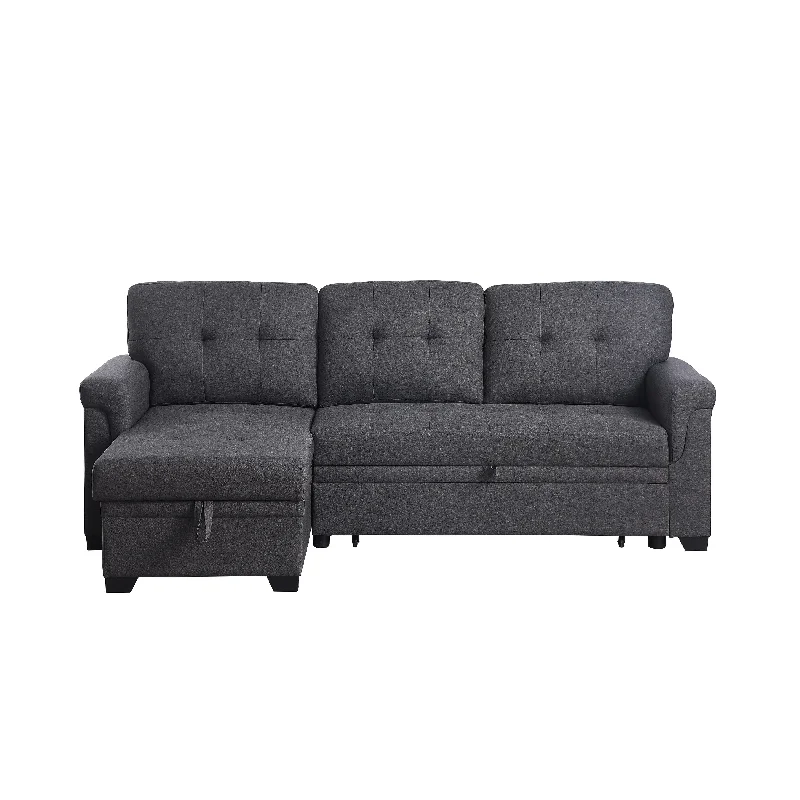 How to wash bed toppers-Comfortable 84" Dark Gray Sleeper Sectional Sofa with Storage Chaise, Pull-Out Bed, and Solid Wood Frame