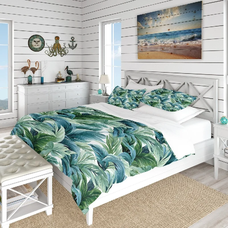 Modern bedroom furniture trends-Designart "Azure Breeze Tropical Pattern" Blue Floral Bedding Set With Shams