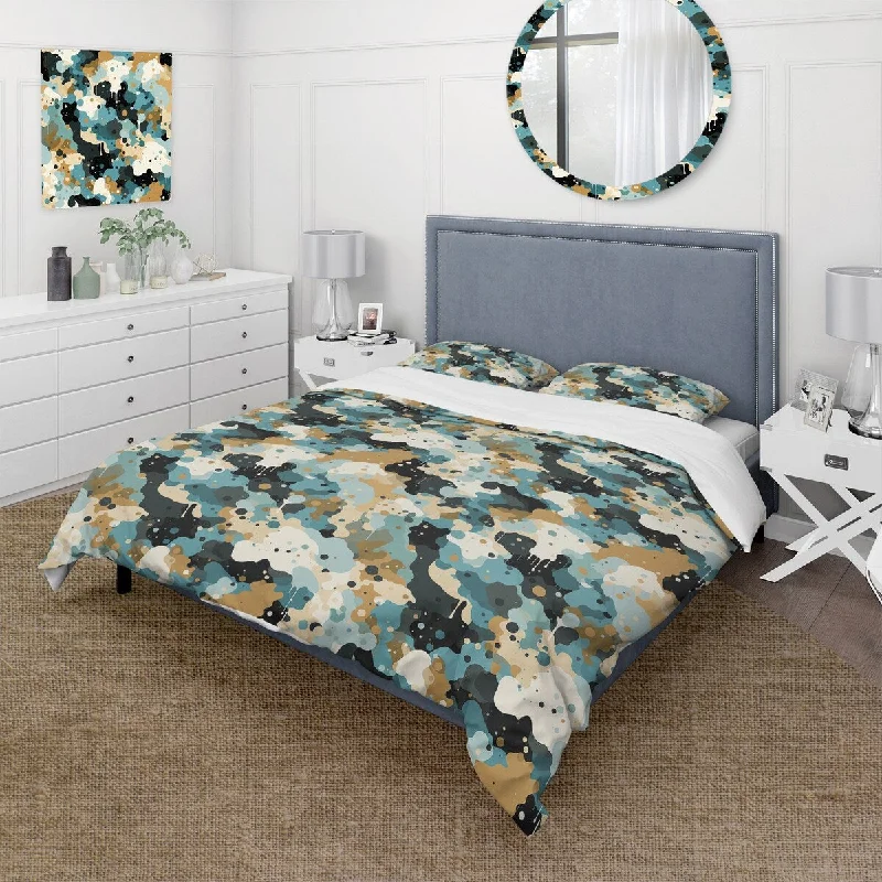 Affordable bed curtains-Designart "Dreamy Camouflage" modern bedding covert set with 2 shams