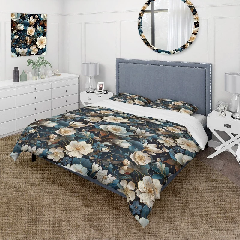 Bedroom plants for sleep-Designart "Jewel Tones Flowers Blooms" Cottage Bedding Set With Shams