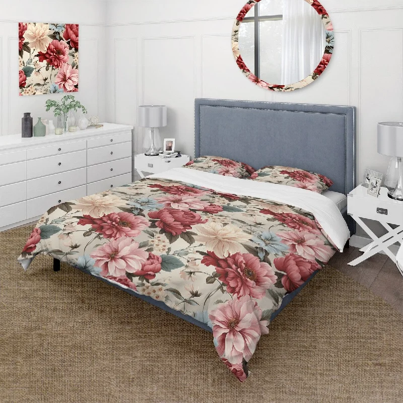 DIY kids bed frames-Designart "Pink Antique Floral Peony Garden" Floral Bedding Cover Set With 2 Shams