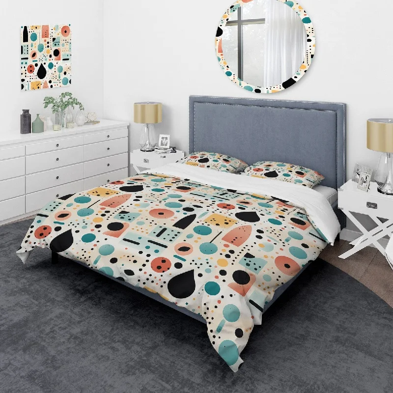 How to clean bed covers-Designart "Soft Color Geometry Collage Serenade I" Black Modern Bedding Set With Shams