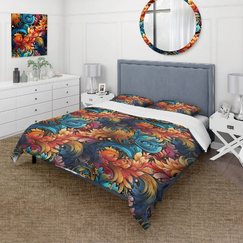 Linen bedding pros cons-Designart "Vibrant Fusion Paisley Pattern" paisley Bedding Set With Shams