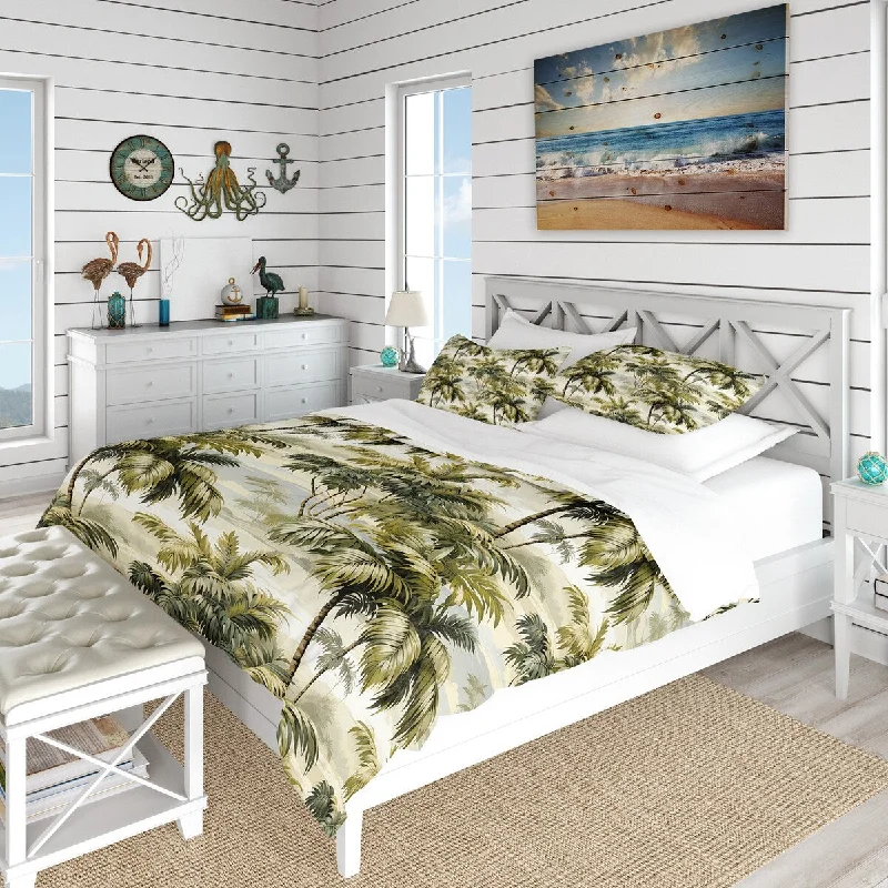 Small bedroom closet hacks-Designart "Whispering Palms Tropical Pattern" Floral Bed Cover Set With 2 Shams