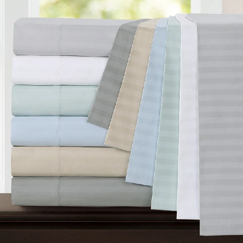 Silk bed linens-Echelon Home Egyptian Cotton 800 Thread Count Deep Pocket Stripe Bed Sheet Set