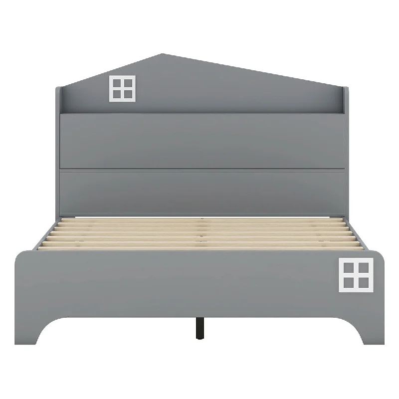 Best pillows for neck pain-Full Playhouse House Bed w/ Storage Shelf and Storage Headboard, Grey