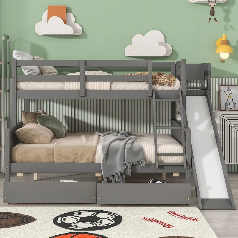 DIY headboard design ideas-Grey Kids Bunk Can Convertible into 2 Beds with 2 Drawers, Shelves