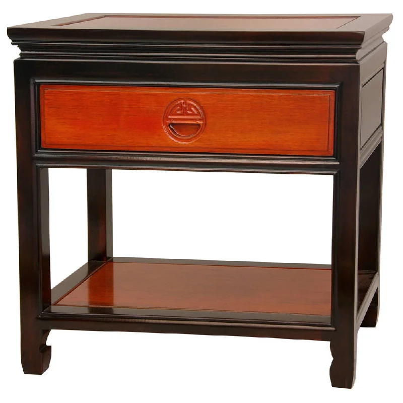 Small bedroom storage ideas-Handmade Rosewood Two-tone Bedside Table (China)