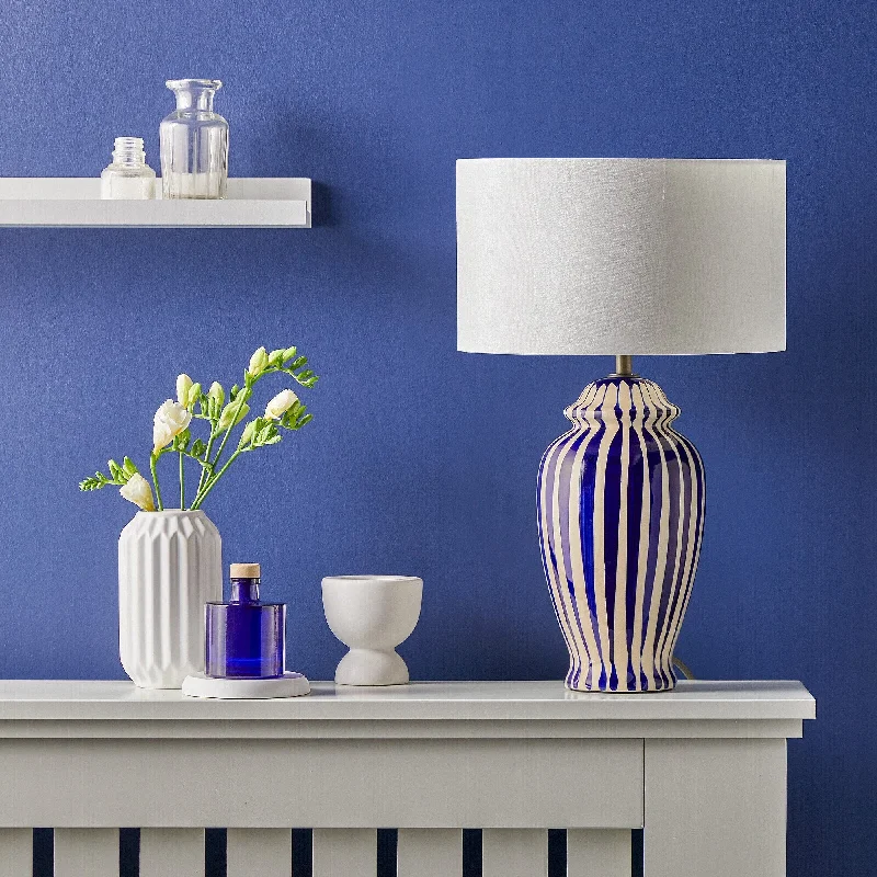 DIY kids bed sheets-Smaller Lottie bedside lamp in a cobalt blue and stone glaze