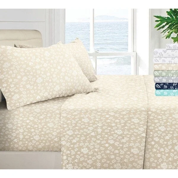 Affordable bed frame options-Microfiber Floral Bed Sheets Deep Pockets in Full Size Taupe Color