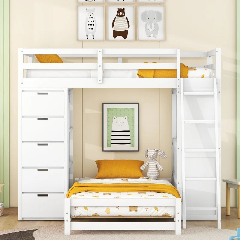 How to choose bedroom layouts-Multi-Functional Twin over Twin Bunk Storage Bed with 8 Drawers, Shelves and Desk, Bunk Bed Frame with LED Light and USB Poarts