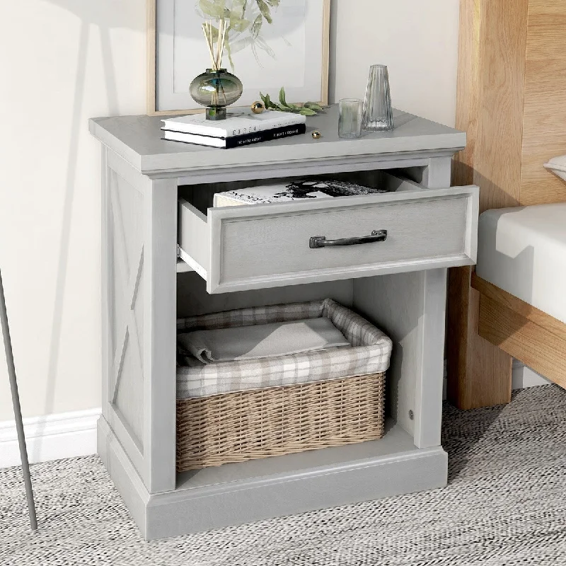 Folding bed storage ideas-Wood Modern Nightstand - Drawer for Living Room, Open Storage for Bedroom, Easy Assembly