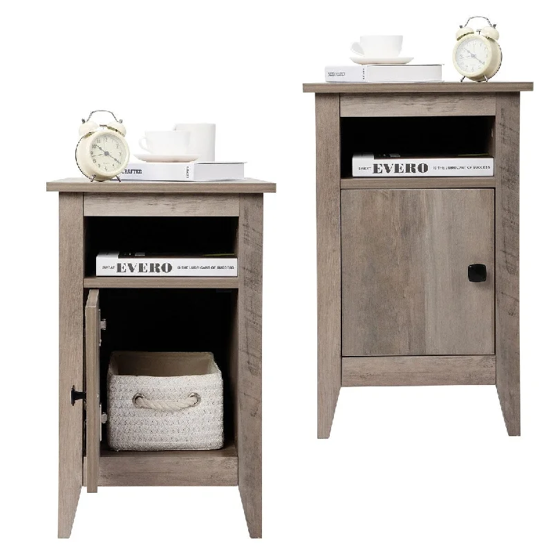 Vintage bedroom styling-Y Modern Farmhouse Nightstand Set of 2, Wooden Bedside End Table with Switchable Door, Open Shelf, Hidden Storage