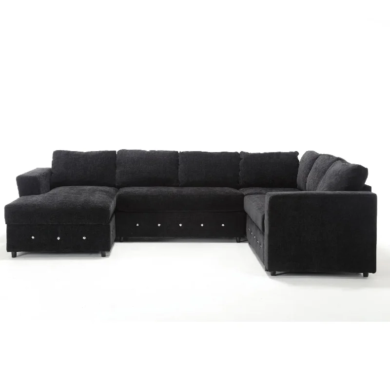 Sofa with affordable price-110.75" Modular Sectional Sofa with Chaise Storage, U-Shaped Modern Couch, Crystal Button Accent, Chenille Upholstery