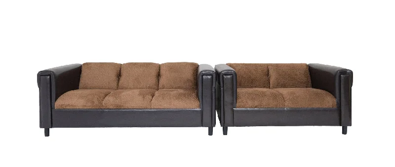 Sofa with fast shipping-2 Piece Faux Leather And Chenille Seating Set - Brown