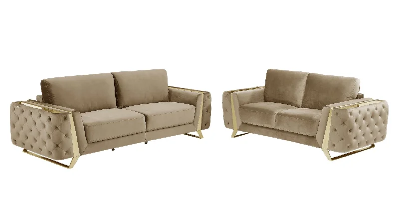 Sofa with firm seating-2 Piece Indoor Velvet Five Person Seating Set - Beige