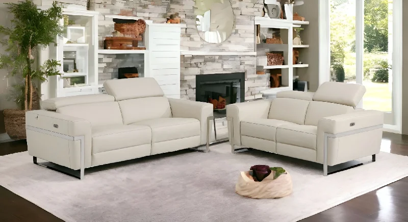 Sofa with reupholster option-2 Piece Italian Leather Indoor Five Person Seating Set - Beige