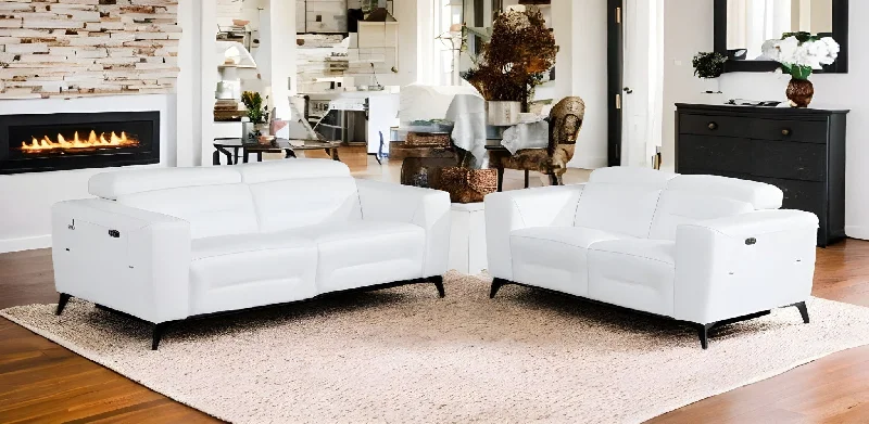 Sofa with statement piece-2 Piece Italian Leather Indoor Seating Set Five Person - White