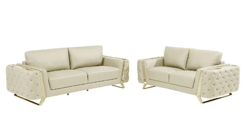 Sofa with plush seating-2 Piece Seating Set Indoor Five Person Italian Leather - Beige