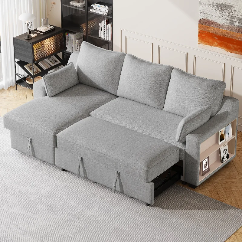 Sofa with recliner feature-90" Pull-Out Sleeper Sofa with Storage Chaise, USB Ports & Storage Racks for Living Room