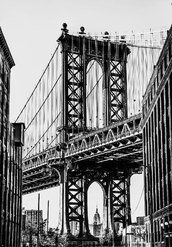 Wall Decor with eco-friendly materials-Black & White Manhattan Bridge By Bill Carson Photography (Framed) - Black