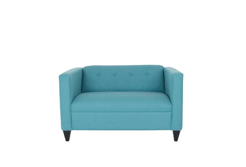 Sofa with footrest-Brown Loveseat - Teal Blue / Dark