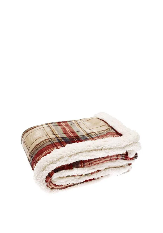 Lightweight and soft throw blanket -Walton & Co Check Sherpa Throw, Linen