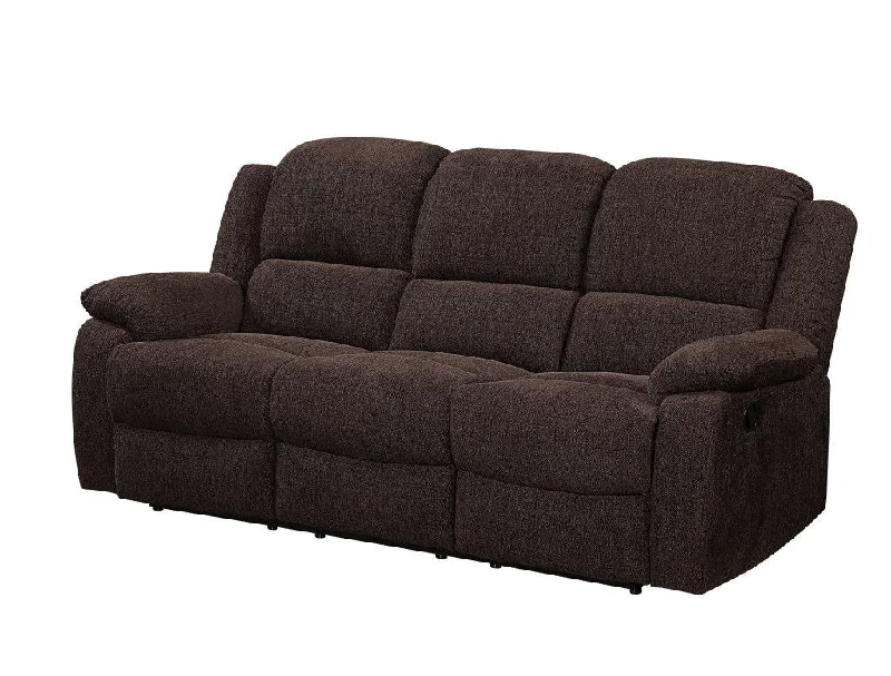 Sofa with made-to-order option-Chenille Reclining Sofa With Black Legs - Brown