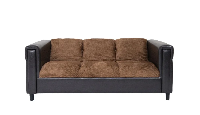 Sofa with down filling-Chenille Sofa With Black Legs - Brown