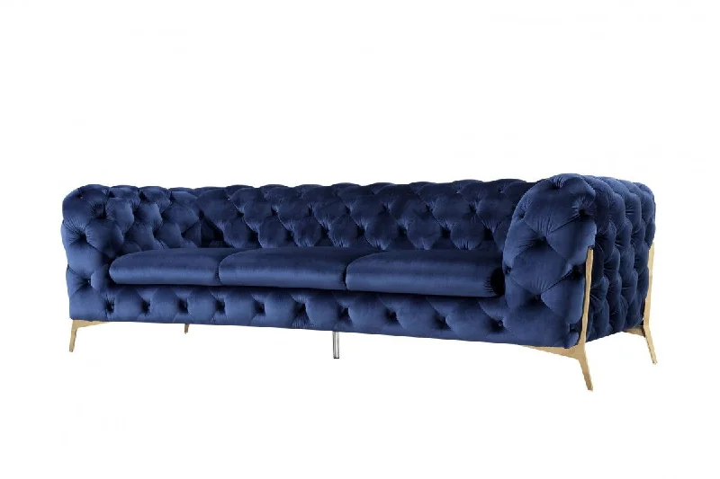 Sofa with room-filling size-Contemporary Velvet Accent Sofa - Blue / Gold