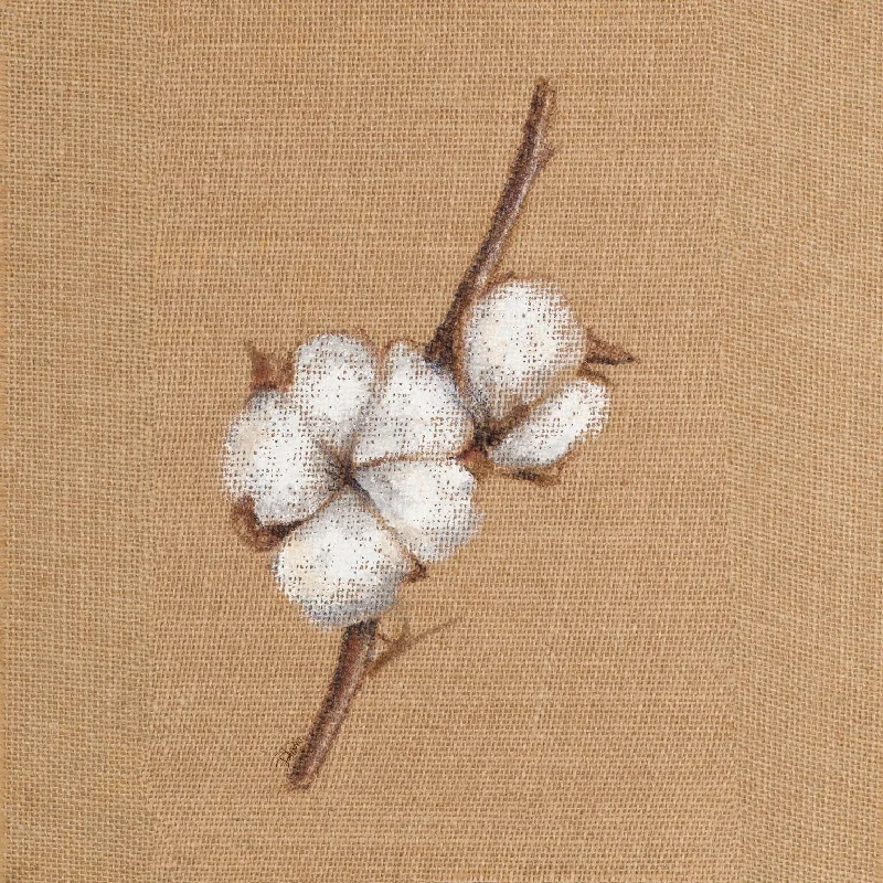 Wall Decor with painted art-Cotton Branch II By Patricia Pinto (Framed) - Light Brown