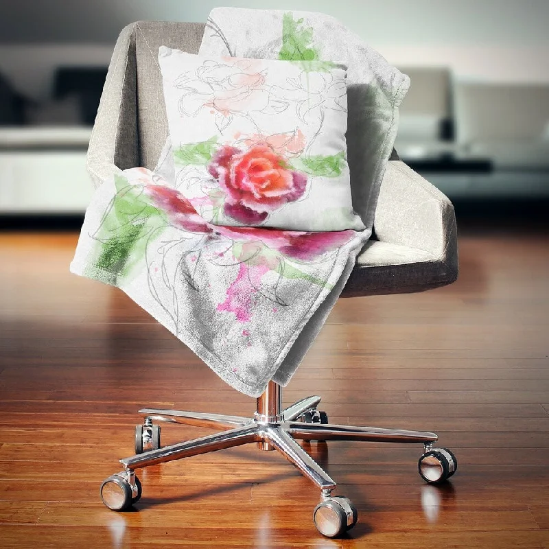 Modern luxe throw blanket -Designart 'Beautiful Rose with Rose Sketches' Floral Throw Blanket