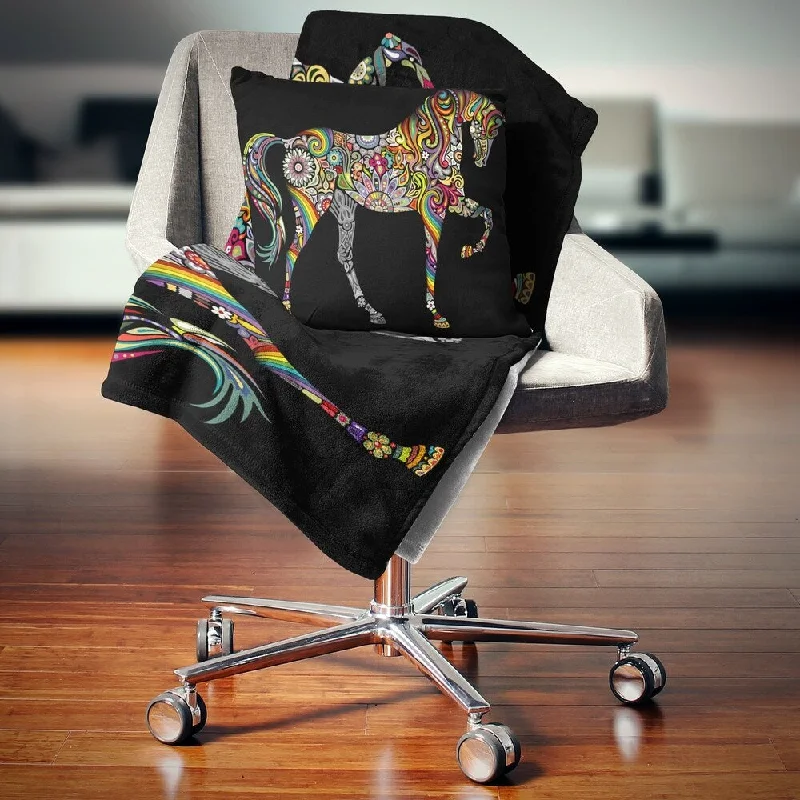 Throw blanket with watercolor design -Designart 'Horse and Rainbow' Animal Throw Blanket