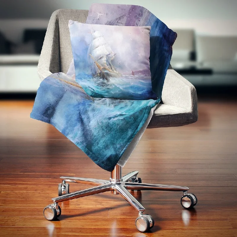 Lightweight cotton throw blanket -Designart 'Sea Breeze' Seascape Throw Blanket