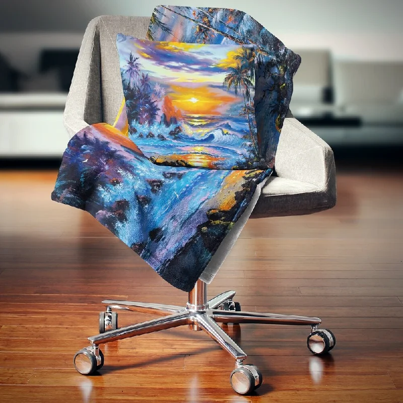 Thermal plush throw blanket -Designart 'Sea in the Evening' Landscape Fleece Throw Blanket