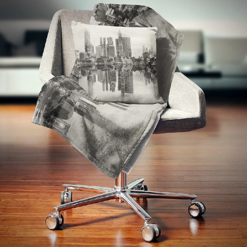 Delicate lace-trimmed throw blanket -Designart 'Singapore Skyline View Panorama' Cityscape Throw Blanket