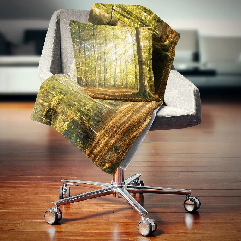 High-quality boho woven throw blanket -Designart 'Sun Rays Hitting Forest' Landscape Photography Throw Blanket