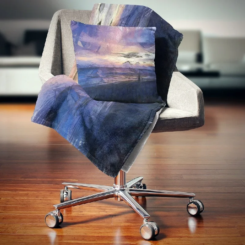 Stylish cozy throw blanket -Designart 'Sunset over Blue Sea Watercolor' Landscape Fleece Throw Blanket