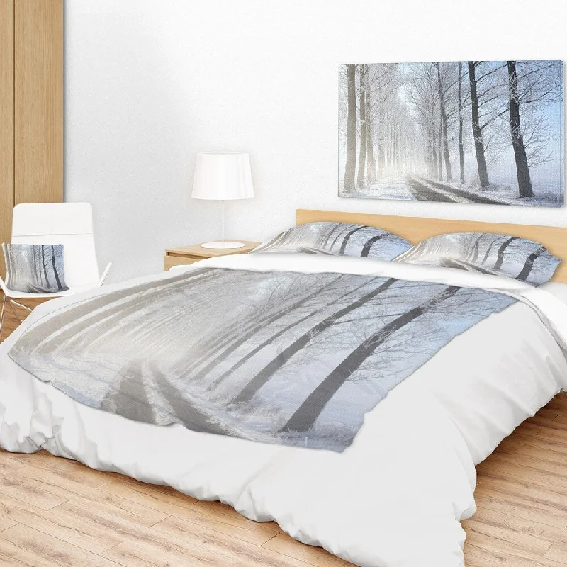 Soft herringbone wool throw blanket -Designart 'Winter Rural Road on Misty Morning' Forest Throw Blanket