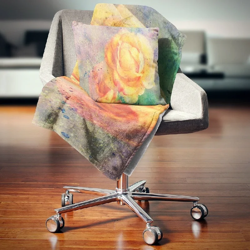 Throw blanket with hand-stitched details -Designart 'Yellow Rose Watercolor' Floral Throw Blanket