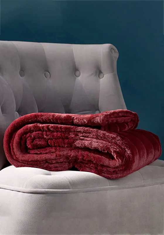 Throw blanket for layering -Riva Paoletti Contemporary Empress Large Faux Fur Throw, Ruby